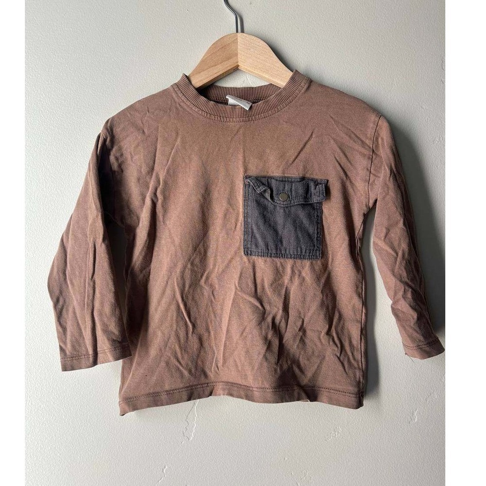 Zara Long Sleeve Tee 90s Skate Y2K Mocha Brown Utility Pocket Snap